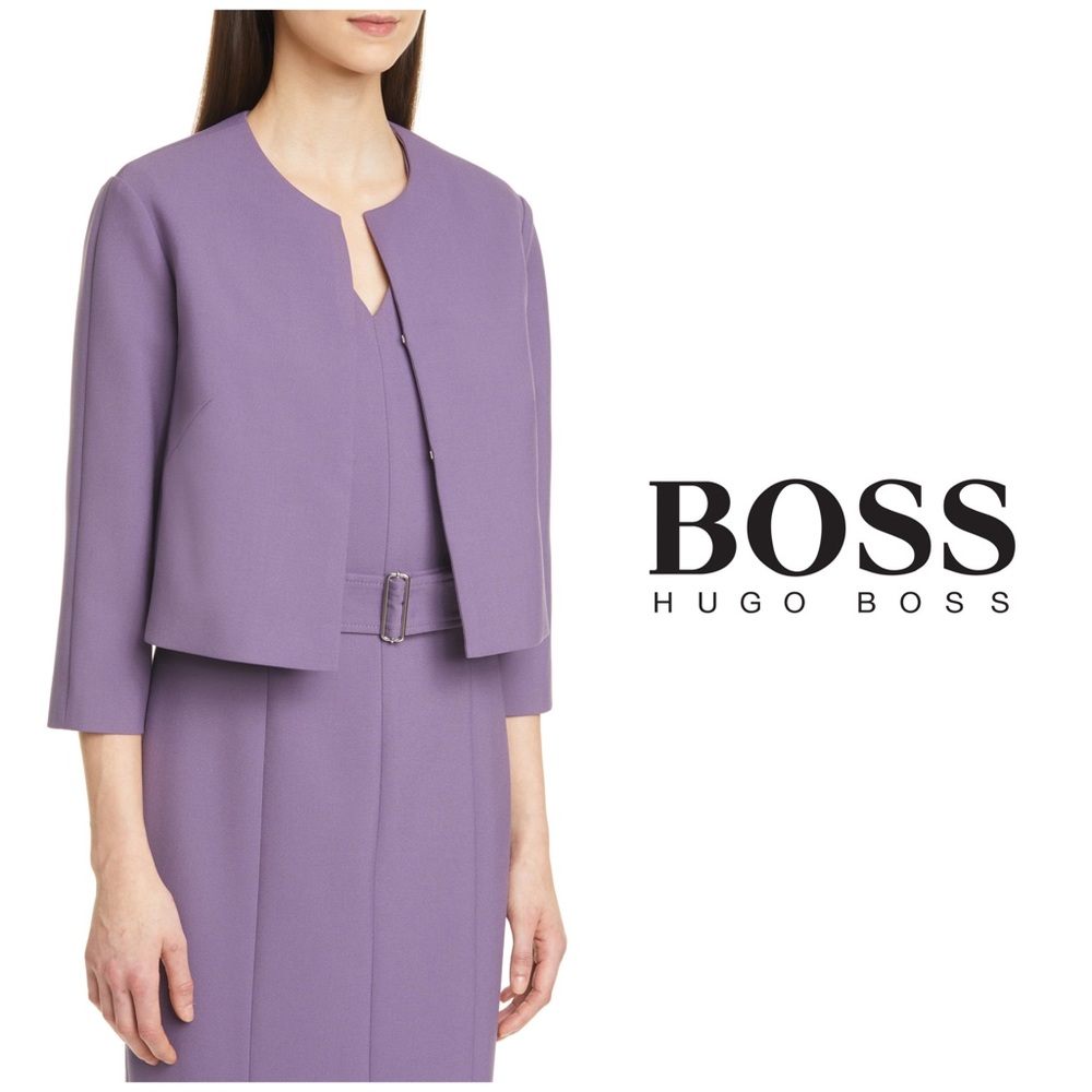 NWT Hugo Boss Purple Mauve Cropped Collarless Blazer Jacket Sz. 12 - Picture 2 of 12